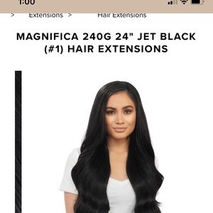 Bellami 24" jet black clip in hair extensions.